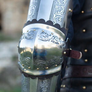 Brassards d’armure médiévale gravée « Chevalier de la Fortune »