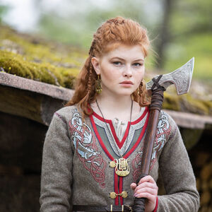 Caftan Viking de Femme en Laine avec les Loups Brodés «Gudrun la Guerrière»