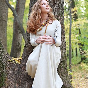 Costume médiéval de robe et surcot en lin « Janet ensoleillée »-10