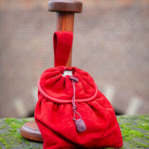 Rabais: Sac à ceinture en suède avec anneau «Rose Allemande» style XVIe s. | Suède gants rouge