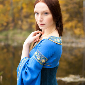 Robe de lin médiévale et corset en suède « Dame du Lac »