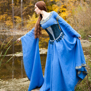 Robe de lin médiévale et corset en suède « Dame du Lac »