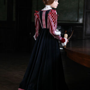 Vue d'arrière de robe renaissante du style florentin en velours naturel d'ArmStreet