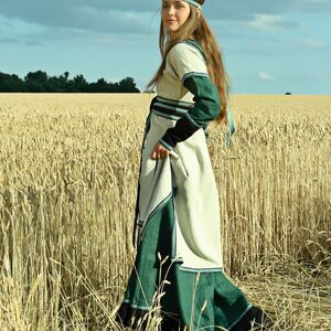 Tunique féminine longue médiévale en lin naturel avec le surcot ArmStreet