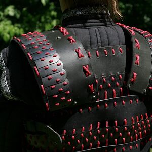 Vue d'arrière de lamellaire médiévale en cuir et en acier noirci d'ArmStreet