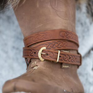 Bottes en cuir gaufré avec fausse fourrure style Viking « Knutt le Rigolard » | Cuir brun | Pointure 44-45
