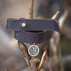 Bracelet en cuir irlandais porte-bonheur avec une monnaie symbolique celte Leprechaun-01