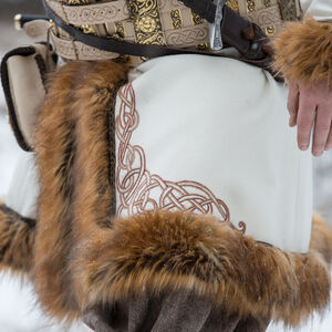 Manteau Viking en laine blanche avec broderie et fausse fourrure