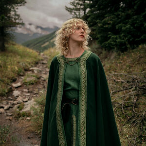 Cape en laine de style celtique avec bordure et broderie « Les Collines Creuses »