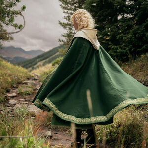 Cape en laine de style celtique avec bordure et broderie « Les Collines Creuses »