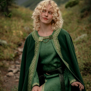 Cape en laine de style celtique avec bordure et broderie « Les Collines Creuses »