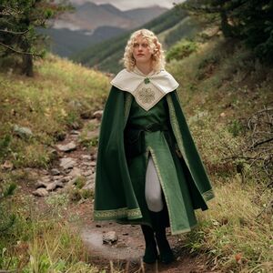 Cape en laine de style celtique avec bordure et broderie « Les Collines Creuses »