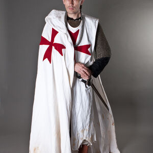 Cape médiévale de chevalier templier avec capuche et croix
