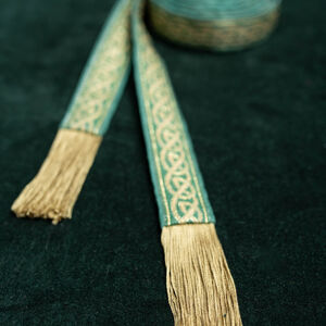 Ceinture celtique étroite en tissu souple avec passement et franges