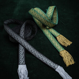 Ceinture celtique étroite en tissu souple avec passement et franges
