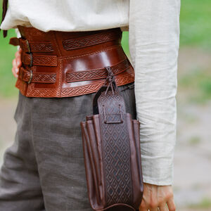 Ceinture corset en cuir faite main avec motif en relief « Chasseresse »