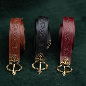 Ceinture en cuir gaufré avec boucle en laiton moulé avec émail «Ours»