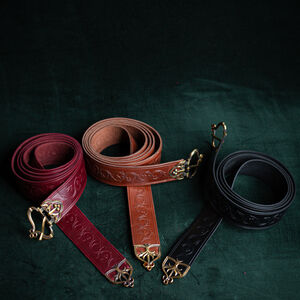 Ceinture en cuir gaufré avec boucle en laiton moulé avec émail «Ours»