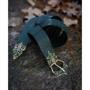 Ceinture en cuir gaufré avec boucle en laiton moulé et émail « Loup Noir »