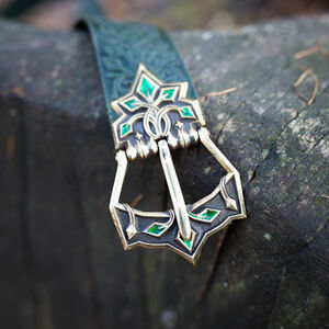 Ceinture en cuir gaufré avec boucle en laiton moulé et émail « Loup Noir »