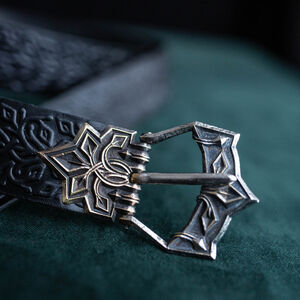 Ceinture en cuir gaufré avec boucle moulée « Loup Noir » LARP fantasy