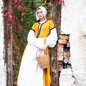 Costume Médiéval pour Femmes : robe, manchettes, chemise, tablier, coiffe