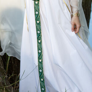 Costume médiéval de mariage "Fleurs d'Eau" robe avec ceinture en tissu et voile de soie
