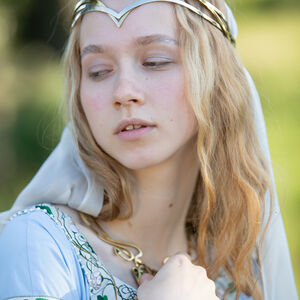 Costume médiéval de mariage "Fleurs d'Eau" robe avec ceinture en tissu et voile de soie