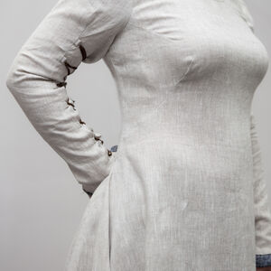 Costume médiéval de robe et surcot en lin « Janet ensoleillée »-12