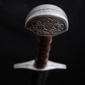 Épée viking arme GN LARP en mousse décorée d'entrelacs et de loups