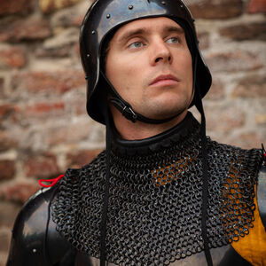 Gorgerin en mailles rivetées avec finitions en cuir "Mercenaire"