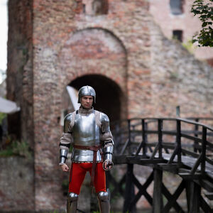 Grèves légères en acier à ressort avec genouillères "Chevalier des Bois" pour WMA AMHE Harnischfechten