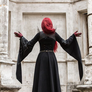 Manteau gothique long en laine noire « Toile d'araignée » 