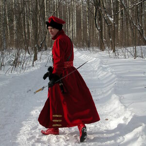 Vue de côté du manteau traditionnel russe « Strelets » d'ArmStreet