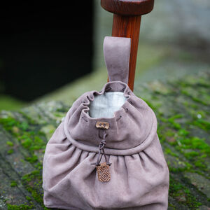Porte-monnaie à ceinture en suède de couleurs vives avec anneau «Rose Allemande» style XVIe s.