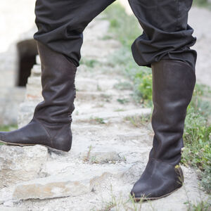 Rabais: Bottes Médiévales en Cuir «Roi de l'Est» | Cuir naturel bleu foncé | Taille EU-44