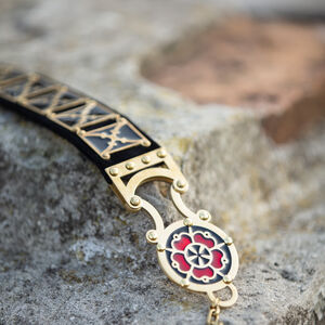 Rabais: Ceinture en cuir et laiton «Rose Allemande» | Taille 63 cm | Cuir noir