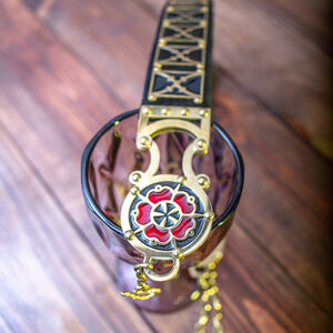 Rabais: Ceinture en cuir et laiton «Rose Allemande» | Taille 63 cm | Cuir noir