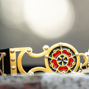 Rabais: Ceinture en cuir et laiton «Rose Allemande» | Taille 63 cm | Cuir noir