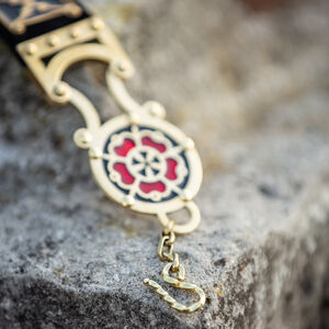 Rabais: Ceinture en cuir et laiton «Rose Allemande» | Taille 63 cm | Cuir noir