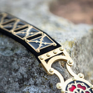 Rabais: Ceinture en cuir et laiton «Rose Allemande» | Taille 63 cm | Cuir noir