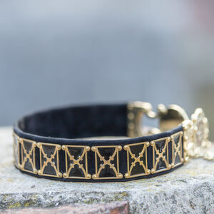 Rabais: Ceinture en cuir et laiton «Rose Allemande» | Taille 63 cm | Cuir noir