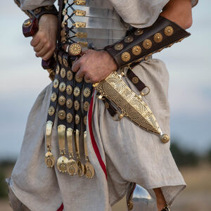 Rabais: Ceinture Romaine Cingulum Militare en Cuir et Laiton «Cassius» | Brun | Longueur 97 cm