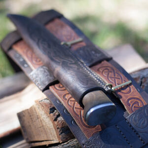 Rabais: Ceinture viking de guerre en cuir gaufré | Cuir brun | Taille 110 cm