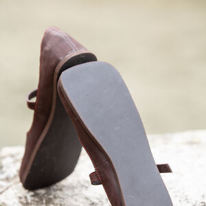 Rabais: Chaussures Médiévales Carrées avec Découpes à Pattes D'ours pour Femme «Rose Allemande» | Cuir mat marron | Taille EU-38