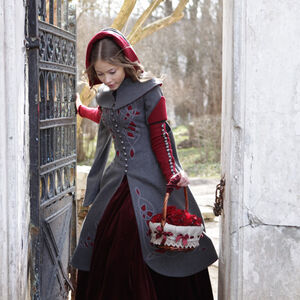 Rabais: Manteau exclusif en laine « Le Petit Chaperon Rouge » | Laine grise | Accents noirs