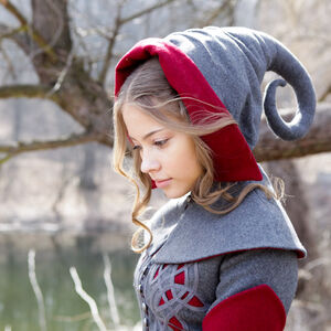 Rabais: Manteau exclusif en laine « Le Petit Chaperon Rouge » | Laine grise | Accents noirs