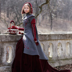 Rabais: Manteau exclusif en laine « Le Petit Chaperon Rouge » | Laine grise | Accents noirs