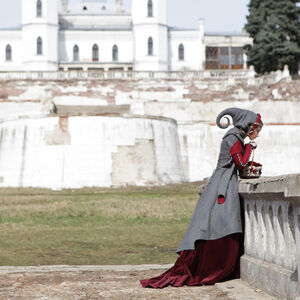 Rabais: Manteau exclusif en laine « Le Petit Chaperon Rouge » | Laine grise | Accents noirs