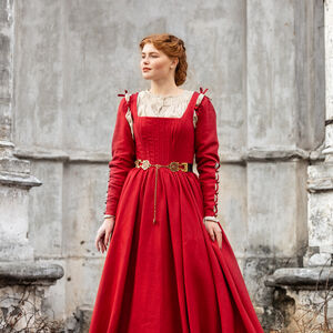 Rabais: Robe Corset Kirtle en Lin à Baleines «Rose Allemande» | Lin bourgogne | Taille 10